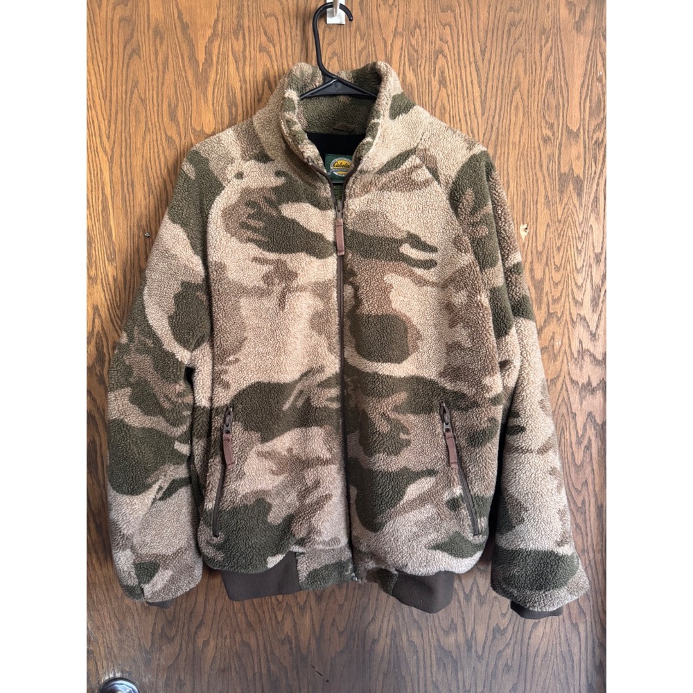 Cabelas Mens Camo Sherpa Fleece Jacket Full Zip Camouflage Bomber Medium M REG